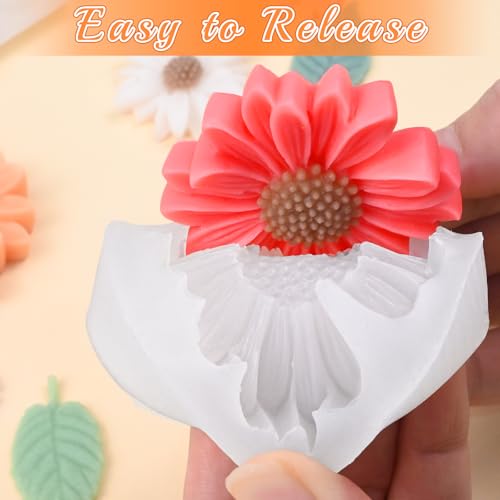 4 Pcs Flower Silicone Molds Set, 3D Floral Silicone Molds Daisy, Peony, Rose, Tulips, Easy Release, Ideal for DIY Candles, Soap, Epoxy Resin Casting Mom Gifts