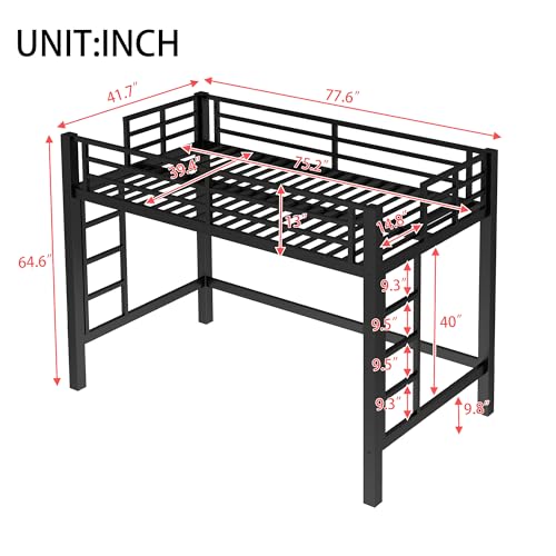 Bellemave Loft Bed Twin Size, Heavy Duty Loft Bed Frame with 2 Build in Ladder and Full Length Guardrail, Easy Assemble, Noise Free Design, No Box Spring Needed, Black Bellemave