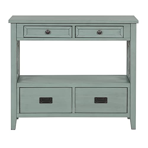 Knocbel Farmhouse Entry Console Table with 2 Storage Drawers 2 Cabinets and Open Shelf, Entryway Hallway Living Room Kitchen Sofa Table, 36.02" W x 12.99" D x 31.5" H, Retro Blue Knocbel