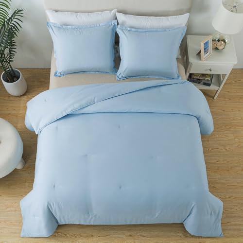 Caressma Full Size Light Blue Comforter Set 3 Pieces, Lightweight Down Alternative Soft Boho Bedding Comforter Set, Breathable Fluffy Microfiber Skin-Friendly Comforter for All Seasons Caressma