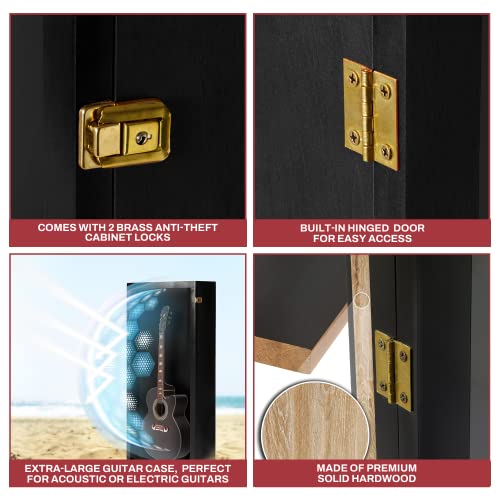 PENNZONI Extra Large Acoustic Guitar Display Case - Wall Mount Display Case for Acoustic/Electric Guitars - Ultra Clear Acoustic Guitar Solid Wood Frame Display Case | Black, Black Felt PENNZONI