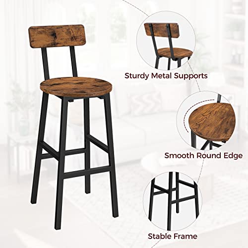MAHANCRIS Bar Stools, Set of 2 Round Bar Chairs, 24.4 Inches Bar Stools with Back, Breakfast Bar Chairs with Footrest, Counter Bar Stools, for Dining MAHANCRIS