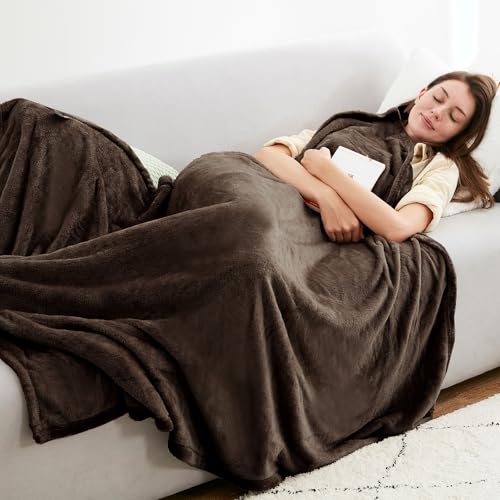 Hansleep Fleece Brown Full Blanket, Super Soft Flannel Fuzzy Plush Cozy Blanket for All Seasons, Brown, Full 84x90 Inches Hansleep