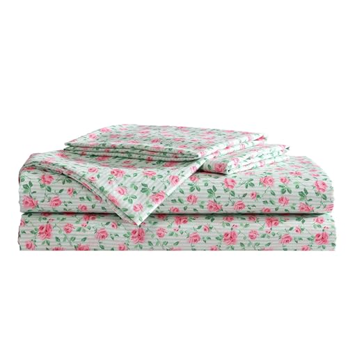 Betsey Johnson - King Bed Sheets, Fade & Wrinkle Resistant Bedding Set with Matching Sham(s), Soft & Lightweight Bedding Essentials (Flower Fun Green, King) Betsey Johnson