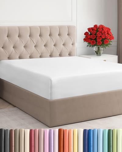 Queen Fitted Bed Sheet - Bottom Single Fitted Sheet Only - Ultra-Soft Hotel Luxury Bedding w/ 8-16 Inch Deep Pockets - Breathable, Cooling & Wrinkle Free - Easy-Care, Fade & Shrink Resistant - White CGK Unlimited