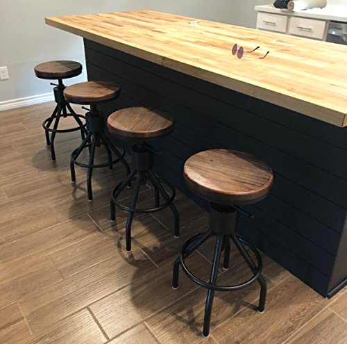 LOKKHAN Set of 2 Industrial Bar Stool-Vintage Adjustable Round Wood Metal Swivel Bar Stool-Cast Iron-23-30 Inch Tall Counter Bar Height Farmhouse Kitchen Stools LOKKHAN