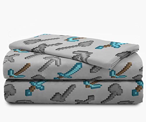 Jay Franco Kids Sheet Set with Fitted, Flat Sheets & Pillow Cover - Ultra-Soft Bedding with Pillowcase for Room Decor, Multi - Minecraft, 3 Piece Twin Jay Franco