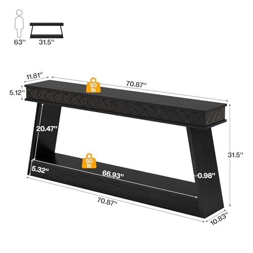 Tribesigns 70.9 Inch Long Console Table for Entryway, 2-Tier Farmhouse Entryway Table with Storage, Narrow Sofa Table Behind The Couch, Wood Accent Table for Hallway, Living Room, Foyer, Black Tribesigns