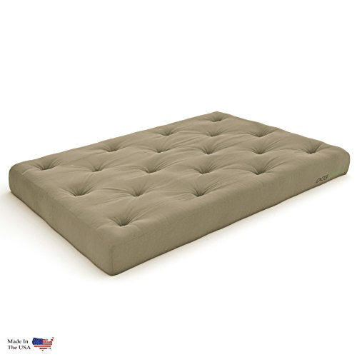 Nirvana Futons Tri-Fold Futon with Khaki Color Mattress Included (Full Size, Natural Finish, Solid Wood) - 13 Position Sofa Bed, Lounger, and Couch Nirvana Futons