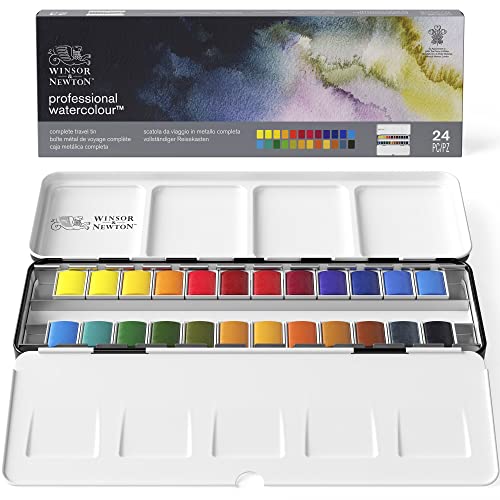 Winsor & Newton Professional Watercolor Paint Set, Lightweight Metal Box, 24 Half Pan Winsor & Newton