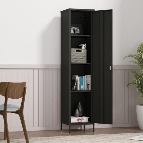 Elitehouse Tall Single Door Metal Locker with Adjustable Shelves, Black Tall Metal Locker Storage Cabinet,Easy Assembly for Living Room Bedroom (15.8”W x 15”D x 70.9”H ) Elitehouse