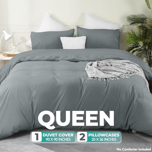 Utopia Bedding Duvet Cover Set with Pillowcases - 3 Pieces Bedding Duvet Cover with Zipper Closure - 1 Duvet Cover with 2 Pillowcases - Soft Brushed Microfiber (Queen, Grey) Utopia Bedding