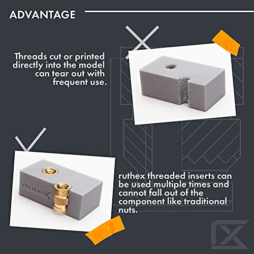 ruthex M4 Threaded Inserts - 50 Pieces RX-M4x8.1 Brass Heat Set Insert for Plastic Parts - Metric knurled Nuts - Insert by Heat into 3D Printing Components ruthex