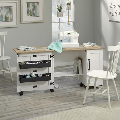 Sauder Miscellaneous Sewing/Craft Cart, L: 39.29" x W: 19.49" x H: 28.54", Soft White finish Sauder
