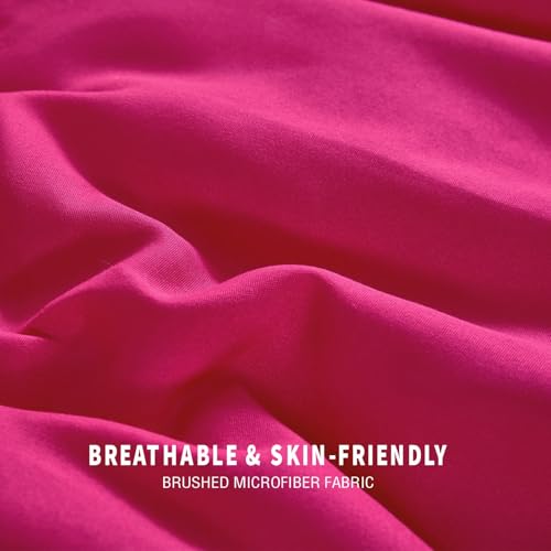 Exclusivo Mezcla Lightweight Reversible King Size Comforter Set, Down Alternative Comforter with 2 Pillow Sham, King Size Bedding Set for All Seasons, Hot Pink/Bright Pink Exclusivo Mezcla