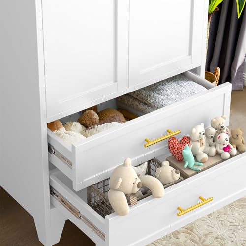 Anewome 71" Metal Armoire Wardrobe Closet with 2 Drawers, Freestanding 2-Door Tall Clothing Storage with Adjustable Shelves and Hanging Rod for Bedroom Dorm, White Anewome