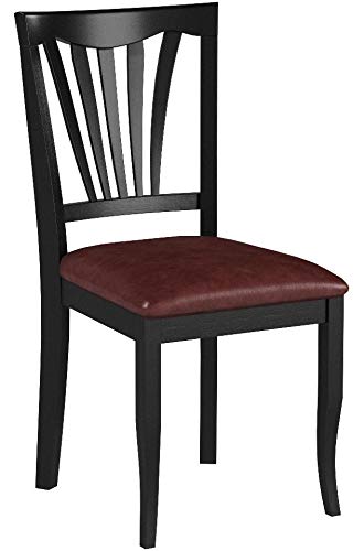 East West Furniture Avon Dining Faux Leather Upholstered Wooden Chairs, Set of 2, Black East West Furniture