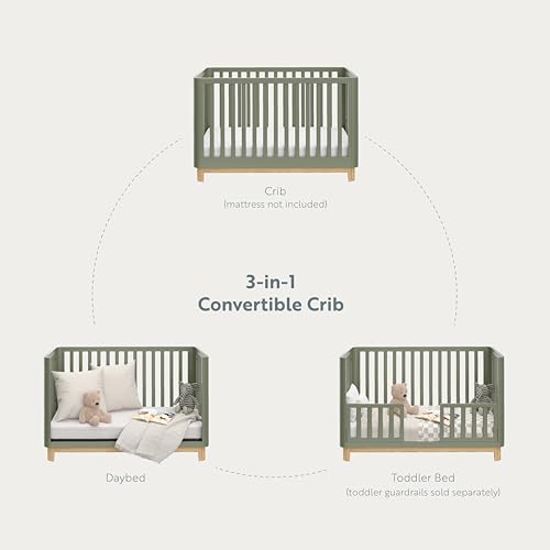 Storkcraft Santos 3-in-1 Convertible Crib (Olive with Natural) – GREENGUARD Gold Certified, Fits Standard Crib Mattress, Converts to Toddler Bed and Daybed, Rounded Details, Designer Edition Storkcraft