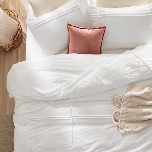 Bedsure Grid Boho Duvet Cover Twin Size - Shabby Chic Tufted Boho Bedding Set, 2 Pieces Shabby Chic Home Bedding for All Seasons, Includes 1 Twin Duvet Cover & 1 Pillowcase (White, 68" x 90") Bedsure