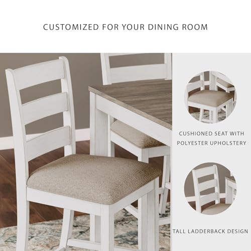 Signature Design by Ashley Skempton Modern Farmhouse Counter Height Dining Table and Upholstered Bar Stools, Set of 7, White & Light Brown Signature Design by Ashley