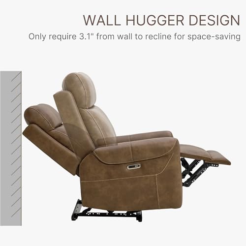 KISLOT Leather Power Recliner Chair Wall Hugger Sofa with USB Charging Ports Electric Reclining RV Furniture for Living Room KISLOT
