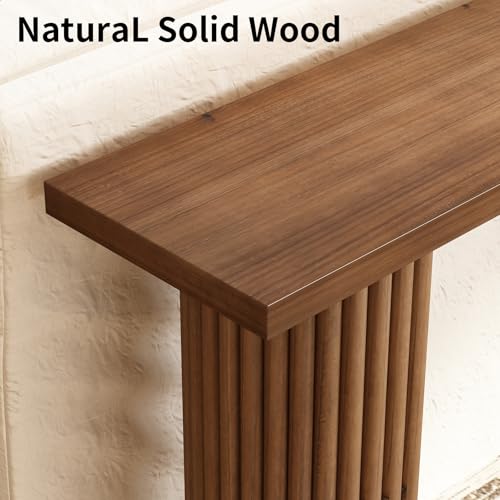 Fluted Solid Wood Console Table - 55 Inches Mid Century Modern Foyer Table, Entryway Hallway Minimalist Sofa Table, Half Round Legs HOKYHOKY
