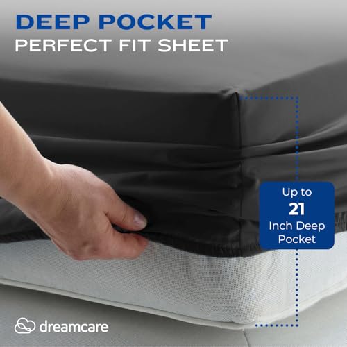 DREAMCARE Twin XL Sheet Sets - 4pc Cooling Sheets XL Twin Sheets - Twin XL Sheets up to 21” Deep Pocket – Hotel Luxury Extra Long Bed Sheets 100% Brushed Microfiber with Side Pocket - Gray DREAMCARE