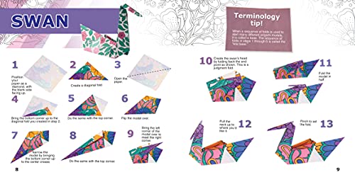 Origami to Color Kit: Includes 100 Origami Sheets, 5 Gel Pens, and 12 Page Instruction Book WoodArtSupply
