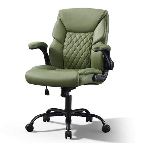 JOYNET Home Office Chair with Lumbar Support, Thickened Seat, Small PU Leather Desk Chair Swivel Rocking, Comfy Computer Chairs with Rolling Wheels & Flip up Armrests, Executive Chair |Green JOYNET
