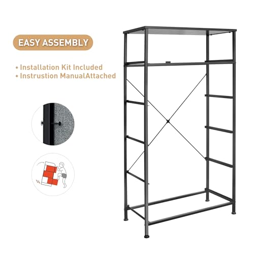 Mifuro Tall Dresser for Bedroom, Vertical Storage Organizer Tower with 6 Drawers, Chest of Drawers with Fabric Bins, Steel Frame, Wood Top for Bedroom, Closet, Entryway- Black Mifuro