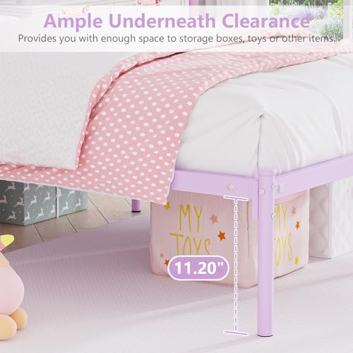 Merronix Twin Bed Frames with Headboard, Elegant Metal Bed Frame for Kids Girls, Modern Twin Size Platform Bed - No Box Spring Needed, 11.2 Inches Height Underbed Storage - Purple Merronix