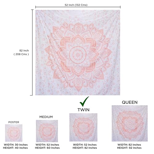 raajsee Metallic Rose Gold Tapestry Pink Mandala Wall Hangings, Indian Cotton Beach Throw Blanket, Hippie Tapestries Boho Decor Bohemian Bedding,Twin Bedspread 52x82 inches Yoga Mat Rugs raajsee