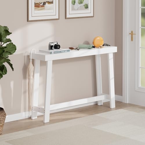 Bamboo 47.2" Narrow Console Table, Wood Farmhouse Side Table, Rectangular Entryway Table, Modern Sofa Table Behind Couch with Storage Shelves for Entrance, Living Room, Hallway, Foyer (White) Wisuce Essentials