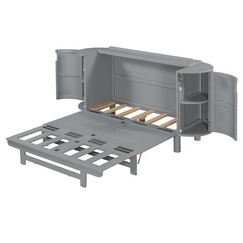 Harper & Bright Designs Full Murphy Bed with Hidden Storage & Modern Woven Design, Gray