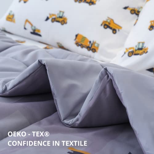 Cokouchyi Twin Size Comforter Set for Boys, 4-Piece Bed in a Bag, 3D Construction Bedding Comforter Sheet Set, Ultra Soft and Fluffy, Cartoon Truck Cars Cokouchyi