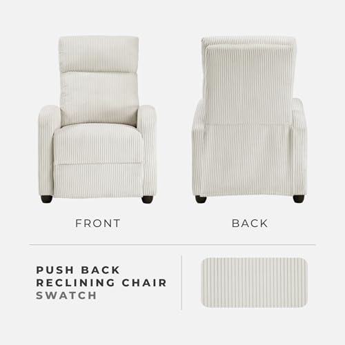 Lexicon Corduroy Pushback Recliner Chair Armchair Push Back Recliner, Solid Wood Frame and Metal Base, Easy Assembly Small Soft Single Sofa Accent Chair for Living Room/Office/Apartment, Beige