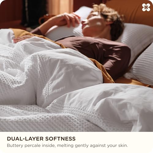 Bedsure Cotton Duvet Cover King - 100% Cotton Waffle Weave Bright White Duvet Cover King Size, GentleSoft™ and Breathable Bedding Set for All Season, 3 Pieces, 104"x90" Bedsure
