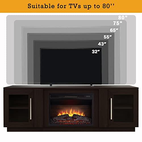 Cheerway 3D Fireplace TV Stand for TVs up to 80’’, Wooden Media Entertainment Center Table & TV Cabinets w/Storage Shelves & Barn Door, Electric Fireplace w/Remote Control Cheerway