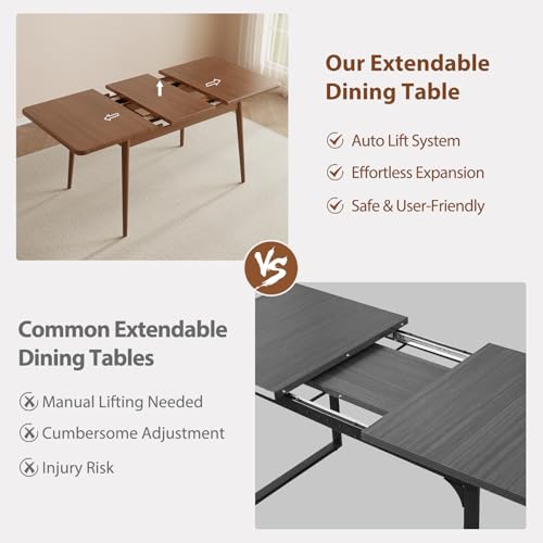 Muwuele Solid Wood Extendable Dining Table for 4-8 People with Seamless Extension from 47.2 to 63 Inches, Easy Assembly, Expandable Tables for Small Spaces, Dining Room, Kitchen, Living Room, Walnut Muwuele
