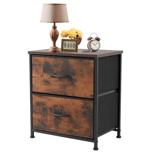 Sweetcrispy Nightstand with 2 Storage Drawers, 20" Height End Tabl Small Bed Side Furniture, Wooden Top Fabric Cabinet Kids Night Stand Mini Dresser for Bedroom, Closet, Entryway, College Dorm, Brown Sweetcrispy