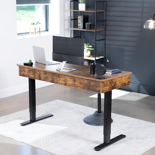VIVO Electric Height Adjustable 55 x 24 inch Memory Stand Up Desk with Rear-Set Legs, Rustic Vintage Brown Table Top with Built-in Drawers and Keyboard Tray, Black Frame, DESK-KIT-RB5MN VIVO