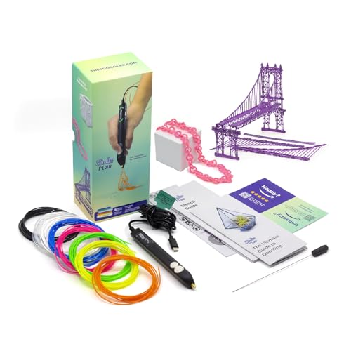 3Doodler Flow 3D Printing Pen for Teens, Adults & Creators! - Black - with Free Refill Filaments + Stencil Book + Getting Started Guide 3Doodler