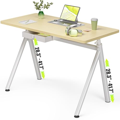 WALKINGDESK Standing Desk, 4-Leg Pneumatic Adjustable Desk for Walking Pad Treadmill - Stable No Wobble Fixed Frame, 40” Computer Desk with Fabric Drawer for Home Office, Gaming Desk, Oak WALKINGDESK