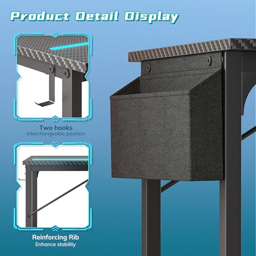 DurayLoly 55 Inch Gaming Desk with LED Lights,Computer Desk with Storage Bag for Home Office, Simple Office Desk with Headphone Hook for Study Writing Work Desk,Sturdy Metal Frame,Black DurayLoly