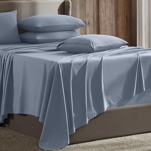 Hearth & Harbor Extra Deep Pocket Sheet Sets, Luxury Soft 6 Piece Bed Sheet Set Fits Mattress 18-24 Inches - Queen, Stone Blue Hearth & Harbor