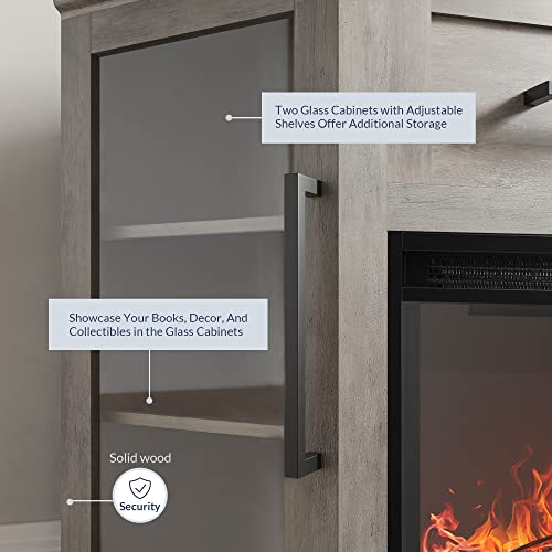 BELLEZE 43" Corner TV Stand with 18" Electric Fireplace Heater for TVs up to 43", Modern Corner Wood Entertainment Center with Glass Door Storage Cabinets - Dale (Grey Wash) BELLEZE