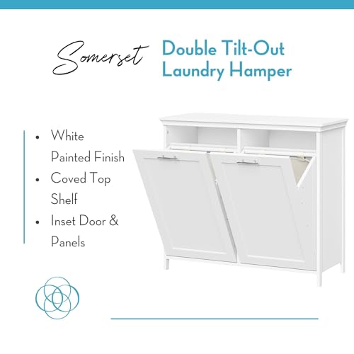 RiverRidge Somerset Double Tilt Out Laundry Hamper - Stylish Laundry Room Cabinets with Removable Cloth Bags, Inset Doors & Coved Top Shelf - Laundry Cabinet for Clothes & Towels RiverRidge