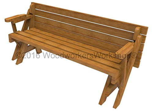WoodworkersWorkshop Woodworking Plan to Build a Convertible Folding Bench/Picnic Table (Not a RTA Kit) WoodworkersWorkshop