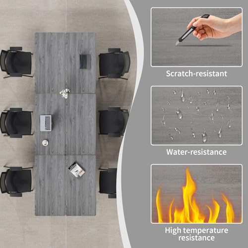 Folding Conference Table, Conference Room Tables for 6-12 Person, Modern Modular Training Table with 360° Silent Wheels, Large Mobile Foldable Seminar Meeting Tables for Office (2, Grey2, 55.1in) Jklmzpf