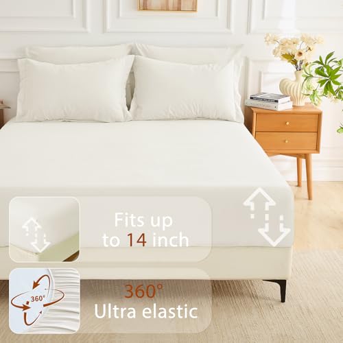 MUXHOMO 7 Pieces Full Comforter Set, Soft Bed in a Bag Full Size, All Season Bedding Set with Comforter, Flat Sheet, Fitted Sheet, Pillowcases & Shams, Ivory MUXHOMO